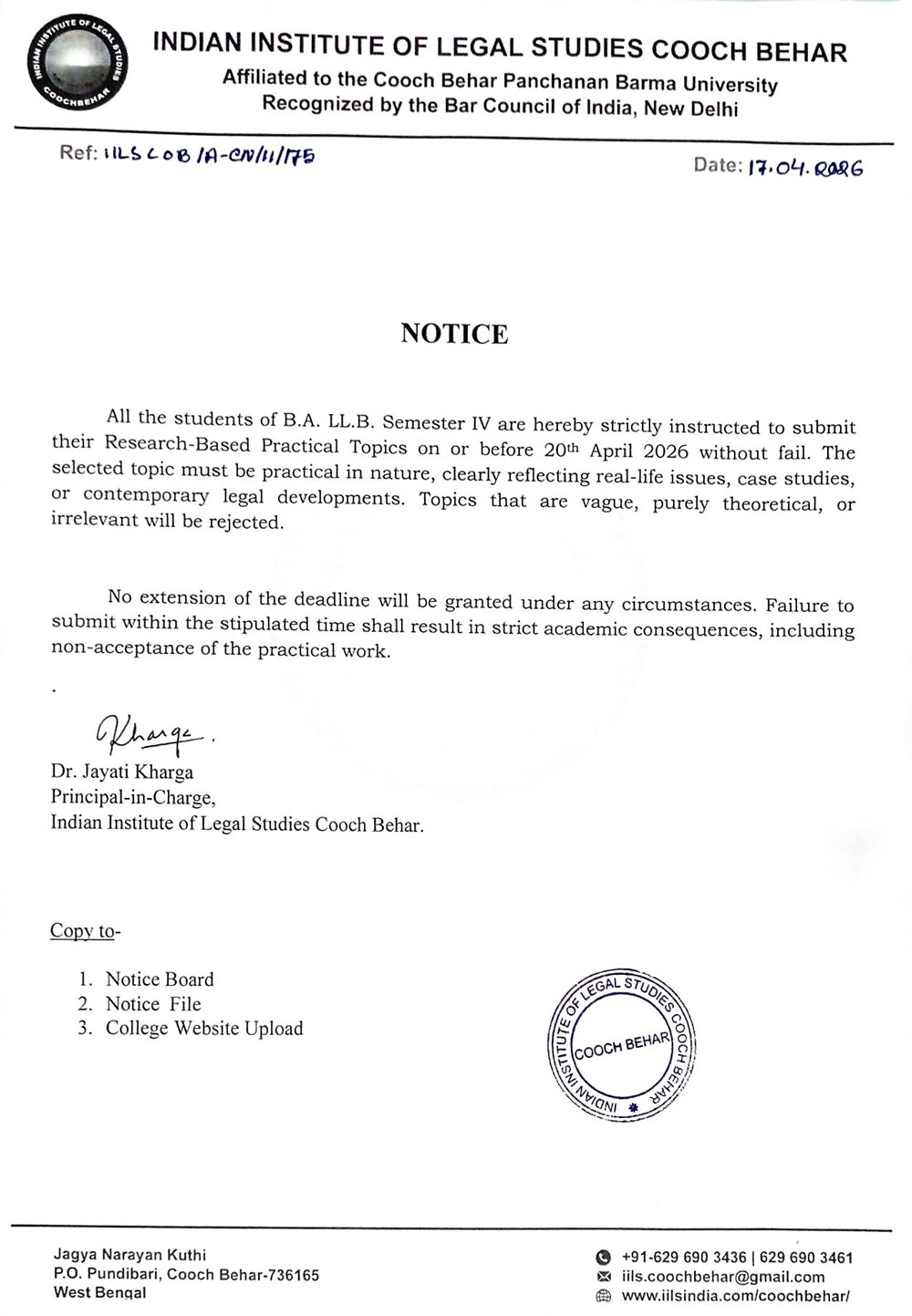 Notice for Practical Submission