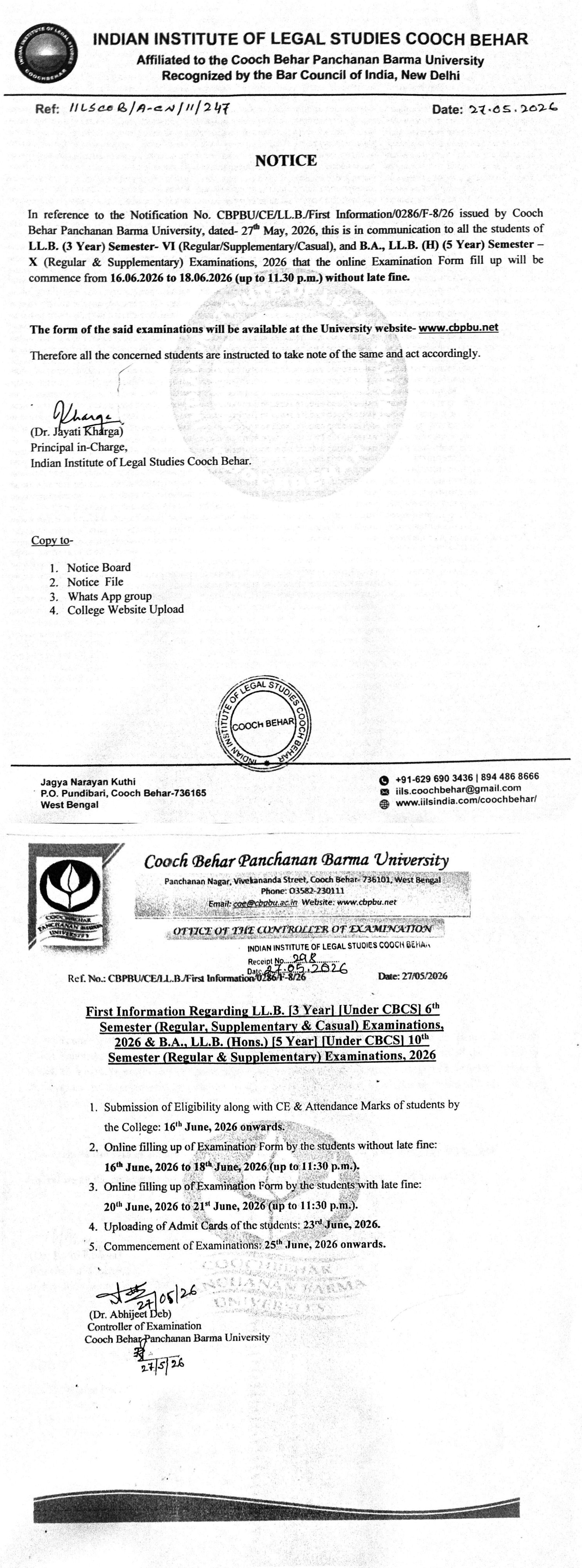 Notice for Examination