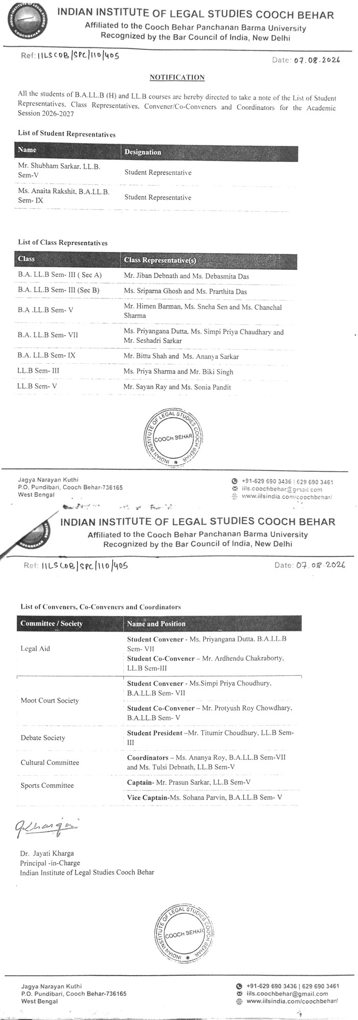 Revised List of SRs, CRs, Coordinators, Convener & Co-Conveners