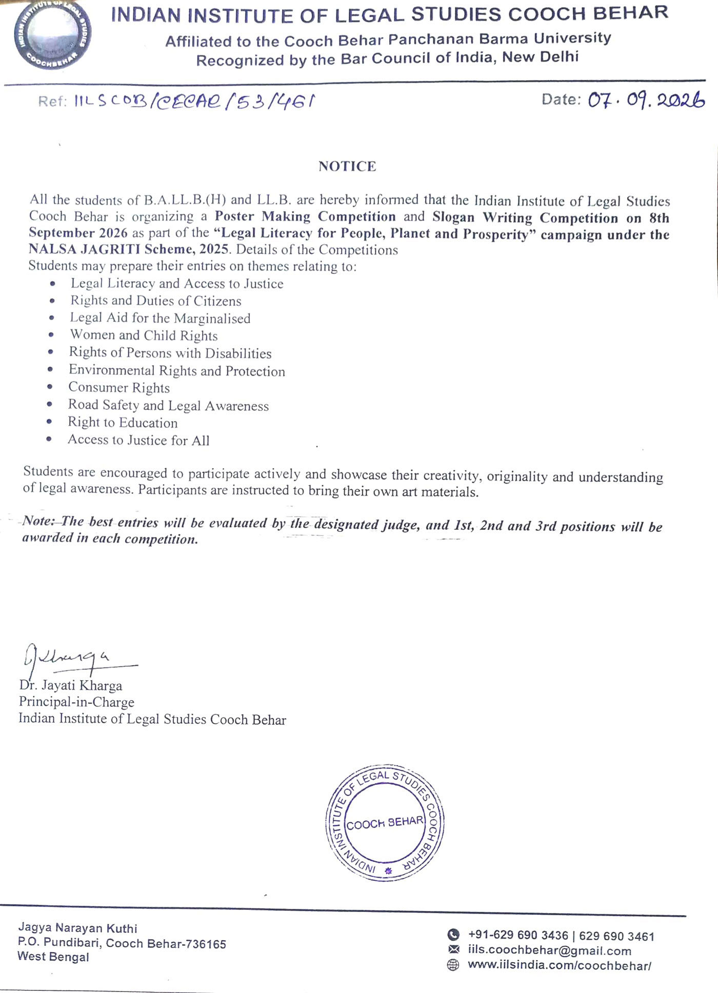 Notice for Poster Making Competition & Slogan Writing Competition